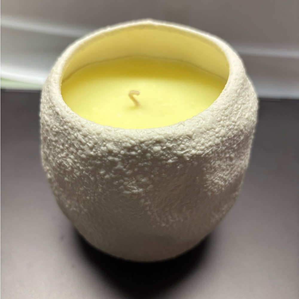 Cream and Yellow Textured Candle Holders with Volcanic Accents